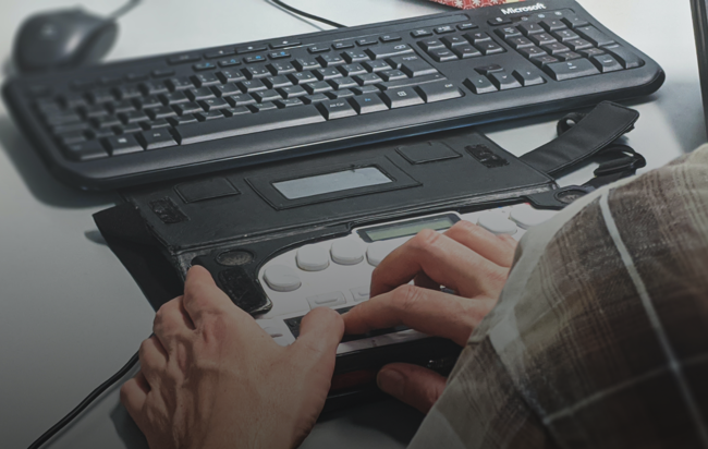 En person använder ett hjälpmedel för tillgänglighet på sin keyboard.