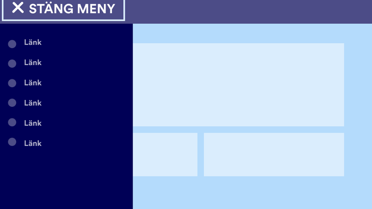 En grafisk bild hur en stäng-meny-knapp kan se ut på en webbsida.